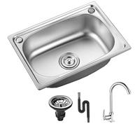 Évier de cuisine avec robinet rotatif à 360° et drainage Évier en acier inoxydable 304 de qualité alimentaire 14, 6 x 12, 2 x 5, 5 pouces brossé pour laver la vaisselle, les fruits et les légu