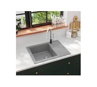 vidaXL Evier de cuisine avec trop-plein Ovale Gris Granit