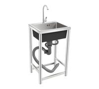 Évier de Cuisine, Bassin sur Pied, Lavabo Autonome, 50 kg | Acier inox brossé, robinet 360°, bac 45x40x22cm, cadre renforcé, buanderie garage jardin bar hôtel, 4.94kg