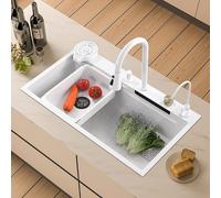 Évier de Cuisine Blancde Qualité Supérieure de 75 cm, Acier Inoxydable 304, Evier de Cuisine Moderne Durable et Polyvalent Évier de Cuisine Intelligent(75x 45x 22 cm)