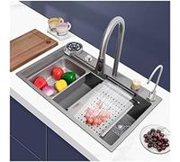 Évier de cuisine cascade 80 x 45 cm avec robinet rabattable | Le corps SUS304 insonorisé convient aux constructions de style ferme, bar et cuisine encastrée pour un usage quotidien