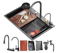 Évier de Cuisine Cascade Raindance Évier Cuisine en Acier Inoxydable 304 avec robinet rétractable comprend un kit de plomberie complet 75 * 45CM