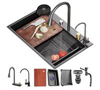 Évier de Cuisine Cascade Raindance Évier Cuisine en Acier Inoxydable 304 avec robinet rétractable comprend un kit de plomberie complet