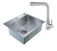 Évier de cuisine - CECIPA - 2 en 1 - 1 bac inox 50x45x18,5 cm - Robinet extractible inox - Surface PVD anti-rouille
