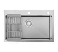 Évier de cuisine - CECIPA MAX - 2 types d'installation - Inox texturé - 70x45 cm - 1 bac avec Panier réglable