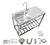 Évier De Cuisine Commercial À Une Seule Cuvette Avec Étagères De Rangement Évier De Bassin Autonome Avec Robinet Evier Pour Garage Avec Établi Pour Hôtel Restaurant Bar Garage Blanchisserie ( Size : 2