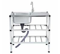Évier de cuisine commercial en acier inoxydable avec double étagère de rangement avec drain et trou de robinet pour la maison et le garage