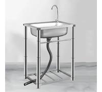 Évier de cuisine commercial en acier inoxydable avec égouttoir et étagère de rangement pour restaurant, garage et buanderie, trou du robinet, argenté, 45 x 40 x 75 cm