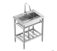 Évier de cuisine commercial en acier inoxydable - robinet rotatif mit 360° - espace de rangement - pour restaurant,71x51x86CM