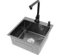 Évier de cuisine - Cuve simple avec robinet à bec extractible - Revêtement nano - 40 x 35,5 cm - Tuyau extractible de 60 cm - Encastrable / à poser / à fleur - Distributeur de savon et panier filtrant