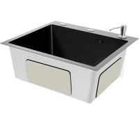 Évier de cuisine - Cuve simple en acier inoxydable - Avec robinet - Rectangulaire - 50 × 45 × 20 cm - Épaisseur 2 mm - Orifice d'évacuation 50 mm - Noir