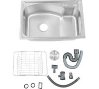 Évier de cuisine - Cuve simple en acier inoxydable - Dimensions 65 x 44 cm - À encastrer - Avec panier filtrant, bonde et trop-plein - Sans robinetterie - Gris clair