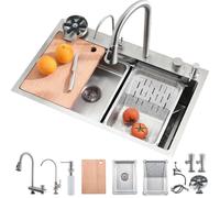 Évier de cuisine de 90 x 50 cm, en acier inoxydable, avec robinet extractible