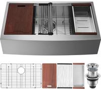 - Evier de cuisine de ferme Evier encastré en acier inoxydable 304 - Evier de cuisine encastré avec planche à découper, panier-égouttoir & passoire - Evier ménager simple 914,4 x 558,8 x 228,6 mm - Po