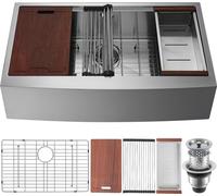 Evier de cuisine de ferme - Evier encastré en acier inoxydable 304 - Evier de cuisine encastré avec planche à découper, panier-égouttoir & passoire - Evier de ménage à cuve unique 762 x 558,8 x 228,6 