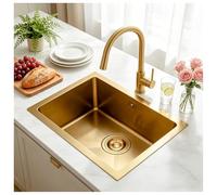 Évier de cuisine doré 55x40 cm - Set encastrable en acier inoxydable avec robinet doré, siphon et trop-plein inclus - Idéal pour camping-car, appartement, rénovation cuisine- Cuve unique design