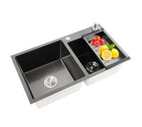 Évier de Cuisine Double Bac Inox 304, 78×43 cm Encastrable | Inox 304, 2 Bacs, Évacuation Guide X, Distributeur Savon, Tapis Acoustique, Joints Inclus