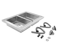 Évier de cuisine - Double cuve - 81 cm - Acier inoxydable - Deux trous - Sans robinetterie - Argent