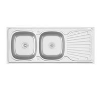 Évier De Cuisine Double Inox Argenté 1200x500x155 mm | Égouttoir latéral,2 bacs,réversible gauche ou droite,pose sur meuble,trou robinet 35 mm