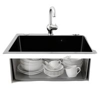 Évier de cuisine, en acier inoxydable 201, dimensions intérieures : 46 x 35,5 cm, distributeur de savon de 200 ml, trou de vidange de 50 mm, dimensions du produit : 50 x 45 x 20 cm