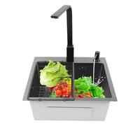 Évier de cuisine en acier inoxydable 201 noir avec distributeur de savon, robinet noir avec panier d'égouttement, 2 valves d'angle, 40 x 45 cm, pour famille, restaurant