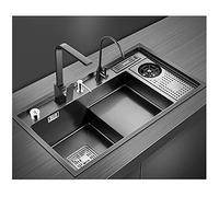 Évier De Cuisine en Acier Inoxydable 304 avec Rince-Verre et Robinet, Monocuvette Étagé Grand Évier de Poste de Travail (Color : B, S : 82x46x22cm)