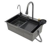 Évier de cuisine en acier inoxydable 68 x 45 x 21 cm - 1 grand bac - Rectangulaire - Avec composant de drainage - Lavabo multifonction