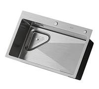 Évier de Cuisine en Acier Inoxydable à cuve Unique argenté Lave-Vaisselle et évier à légumes brossés rectangulaires avec égouttoir et kit d'installation (Couleur: Argent, Taille: 72x45x21cm)