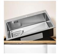 Évier de Cuisine en Acier Inoxydable à cuve Unique argenté Lave-Vaisselle et évier à légumes brossés rectangulaires avec égouttoir et kit d'installation (Couleur: Argent, Taille: 55x45x21cm)