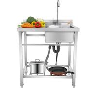 Évier de cuisine en acier inoxydable, autoportant, avec espace de rangement – 80x55x84 cm, plan de travail intégré, robinet et siphon rotatifs à 360°, évier professionnel pour cuisine, restaurant, jar