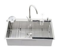 Évier de Cuisine en Acier Inoxydable avec bonde Wortat Design à Une cuve, Poubelle Amovible, à encastrer sous Plan ou sur Plan, Coloris 70x50x22cm, Couleur Argent.