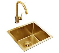 Évier de cuisine en acier inoxydable doré avec robinet - Compact 40 x 36 x 21 cm Design intégré pour bars et cuisines modernes Élégant et facile à nettoyer
