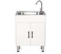 Évier de cuisine en acier inoxydable et meuble 2 portes avec robinet 52 x | Bassine de 17 cm de profondeur, armoire en bois massif étanche et rangement sous évier pour cuisine, garage et buanderie.