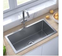 vidaXL Évier de cuisine à encastrer fait main en acier inoxydable Rectangulaire Argent