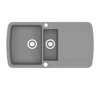 Évier de cuisine en granit à deux compartiments Gris Céramique | Forme carrée, finition brillante, trou d'évacuation de 4,5 cm, facile à nettoyer, pour cuisine et salle de bain