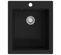 Évier de cuisine en granit à une seule chambre Noir | Céramique, finition brillante, trou de drainage de 4,5 cm, trou de robinet de 3,5 cm, facile à nettoyer