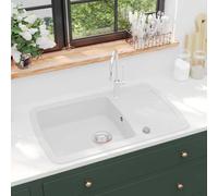 vidaXL Évier en granit simple bassin blanc