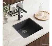 Évier de cuisine en granit Graphite 43 x 46 x 20 cm | Évier en granit, 80 % quartz, 20 % résine, résistant aux taches, aux rayures et à la chaleur jusqu'à 280 °C, vidage avec