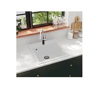 vidaXL Évier de cuisine en granit simple bassin – Résistant à la chaleur et aux rayures – Blanc