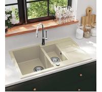 Évier de cuisine en granit - vidaXL - Double lavabo - Beige - 800x500x306 mm - Résistant à la chaleur jusqu'à 280°C
