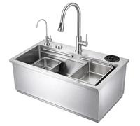 Évier de cuisine en inox à cuve unique de grande taille | Livré avec un bouchon de vidange,une planche découper et une grille d'égouttage installation facile(80/46/cm/31.6/18.1/in)