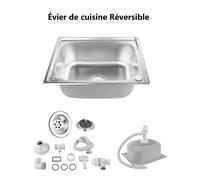 Évier de cuisine en inox Willonin® 50x40cm avec raccord de vidange et égouttoir réversible