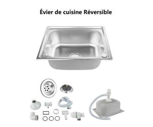 Évier de cuisine en inox Willonin® 50x40cm avec raccord de vidange et égouttoir réversible