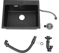 Evier de cuisine en pierre de quartz, 21,65x17,7 pouces, bassin profond, grande capacité, grande capacité de charge, drainage efficace, noir