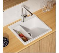Évier de cuisine en résine - 50x45 cm - 1 bac - Panier égouttoir amovible - Blanc mat anti-traces