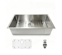 Évier de cuisine encastrable de 81,3 x 48,3 cm en acier inoxydable de calibre 18 avec bac profond fait à la main avec filtre de vidange et grille inférieure