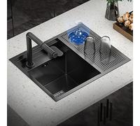 Évier de cuisine encastrable en acier inoxydable de calibre 18 avec robinet rabattable et rondelle en verre, design moderne pour un nettoyage facile, solution d'évier durable et élégante