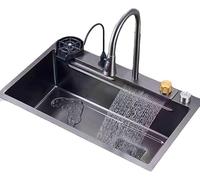Évier de cuisine encastrable en acier inoxydable - Design cascade à bol unique avec robinet rabattable et accessoires pour les maisons modernes