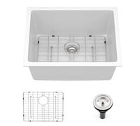 Évier de cuisine encastrable en granit de quartz blanc 61 cm | Évier utilitaire en quartz de 30,5 cm de profondeur, bac unique sous évier pour buanderie, cuisine, buanderie
