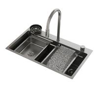 Évier de Cuisine encastrable Gris avec Robinet numérique, Poste de Travail, cuve Unique, en Acier Inoxydable, fabriqué à la Main, Facile à Nettoyer, fonctionnalités performantes